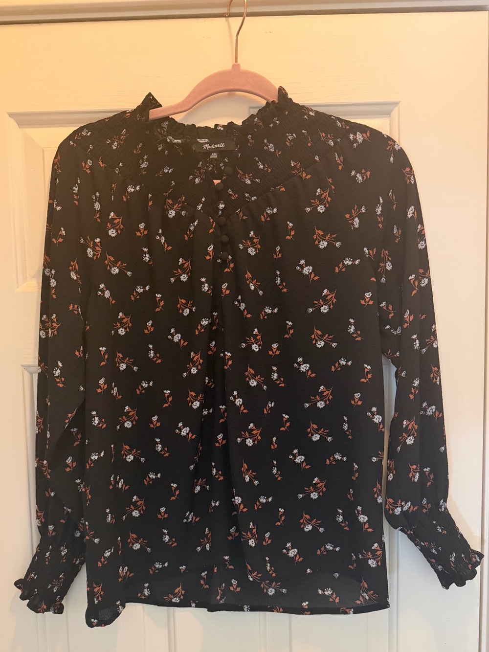 Madewell Black Floral Long Sleeve Blouse